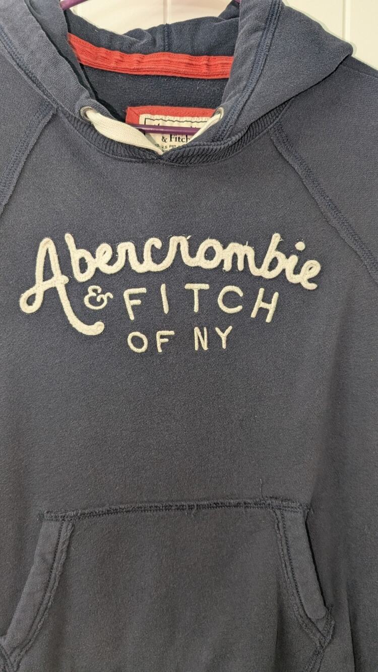 Abercrombie & Fitch Navy Logo Pullover Fleece Hoodie Women's L Pockets